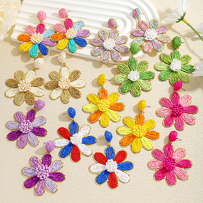 Серьги-гвоздики из цветочного сплава из рафии, золотые