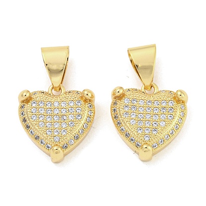 Brass Micro Pave Clear Cubic Zirconia Pendants, Heart