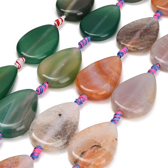 Natural Banded Agate/Striped Agate Beads Strands, Dyed & Heated, Teardrop