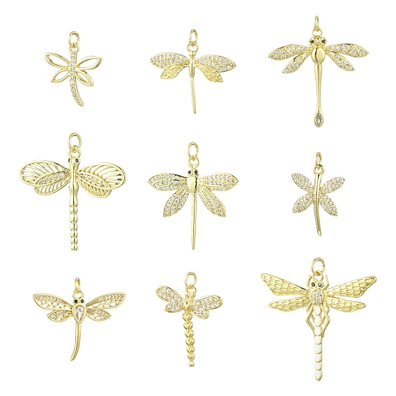 9шт. 9 стили из латуни с подвесками из фианита, стрекоза