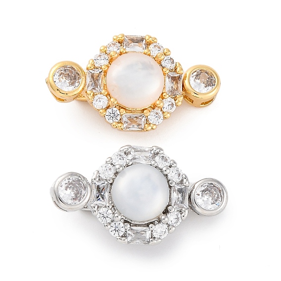 Латунные застежки из прозрачного кубического циркония с микропаве, без кадмия, без никеля и без свинца, cmолой, плоско-круглые