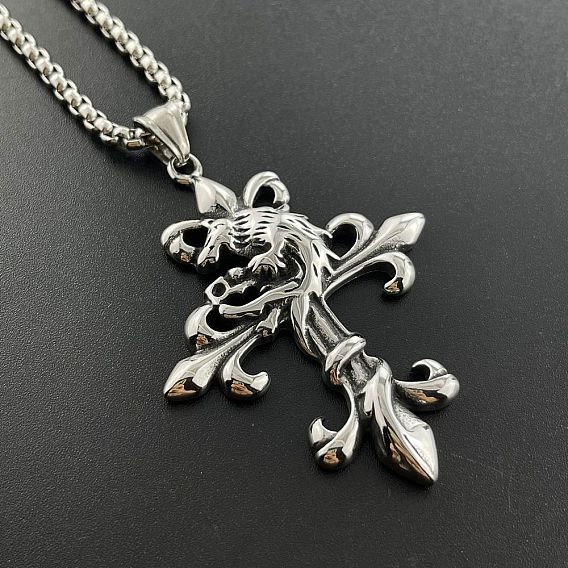 Ретро-панк-хип-хоп 304 ожерелья с подвеской в виде волчьего креста из нержавеющей стали для мужчин