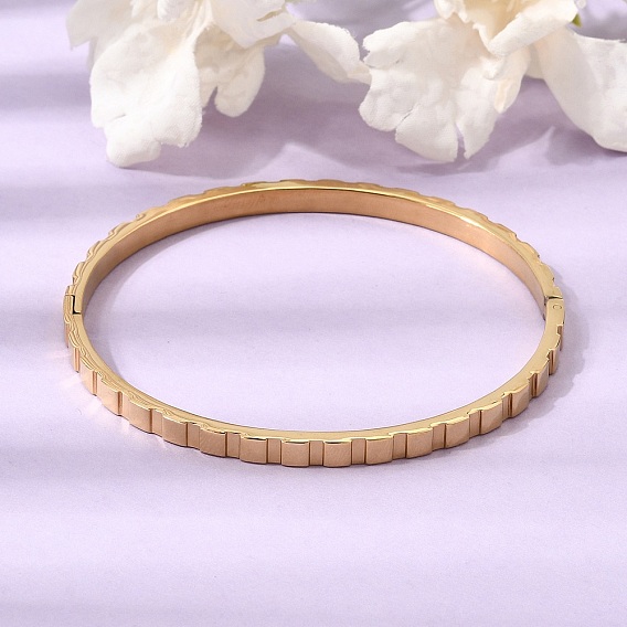 304 Stainless Steel Textured Hinged Cuff Bangles for Women, Ion Plating(IP)