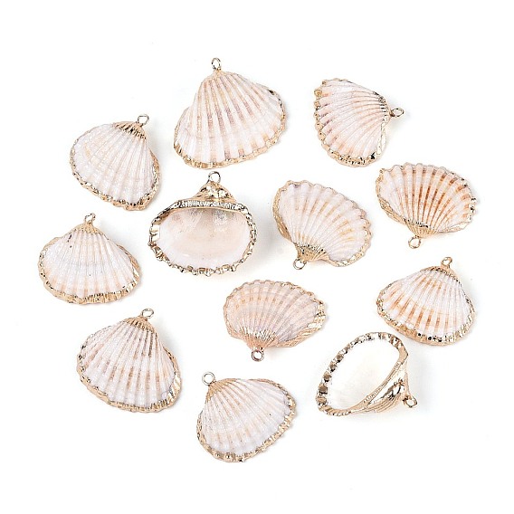 Подвески из натуральных морских ракушек, покрытые гальваническим способом, подвески в форме ракушек, с медными петлями, золотые