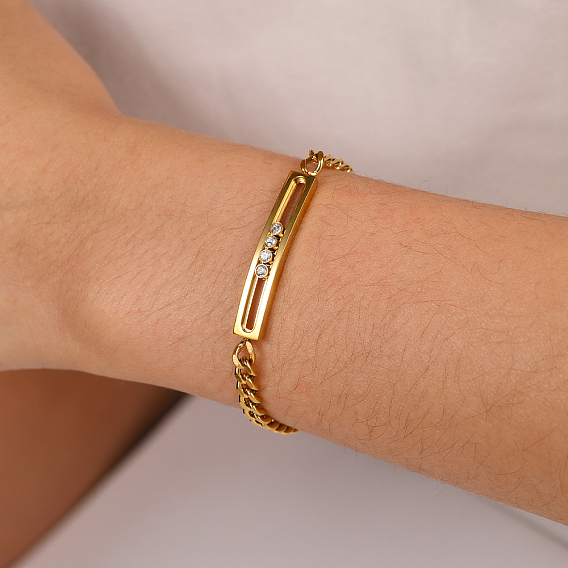 201 из нержавеющей стали прямоугольник ссылка браслеты, браслеты с цепочками для женщин, с четким кубического циркония