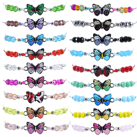 Разноцветный браслет-бабочка - хрустальные бусины, ручной работы, лето, девочки, ткачество, различные стили
