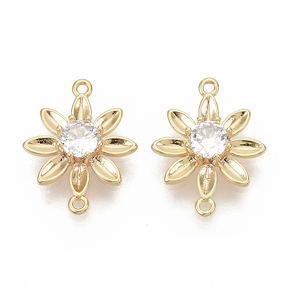 Медные кубические циркониевые связи / соединители, без никеля , цветок, реальный 18 k позолоченный