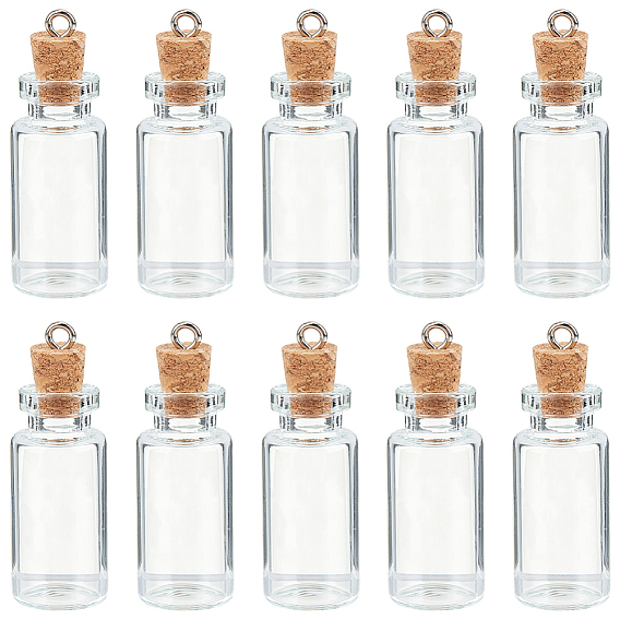 10шт. колонна пустых стеклянных подвесок в виде бутылочек желаний, с пробковой пробкой и металлическими петлями, платина