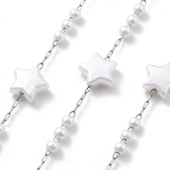 Цепочки из нержавеющей стали ручной работы 304, с ABS имитации жемчуга, пайки, звезда, с катушкой