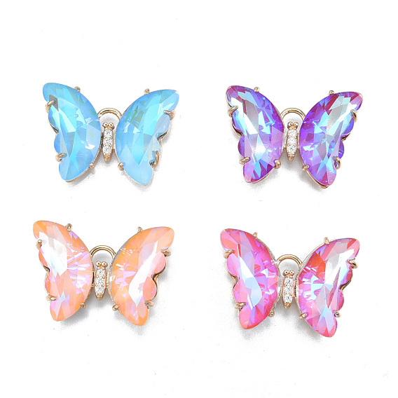 Гальваника k 9 стеклянные подвески, с фурнитурой из латуни с покрытием из светлого золота и прозрачным кубическим цирконием, без кадмия и без свинца, граненые, бабочка