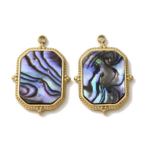 303 Stainless Steel & Natural Paua Shell Pendants, Octagon Charms, Ion Plating(IP), Long-Lasting Plated