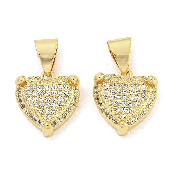 Brass Micro Pave Clear Cubic Zirconia Pendants, Heart