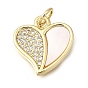 Valentine's Day Brass & Cubic Zirconia & Natural Shell Charms, Heart Charms, Real 16K Gold Plated