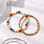 2шт. 2 стиль: набор эластичных браслетов из круглых синтетических окрашенных бирюзовых бусин и овальных деревянных бусин, с антикварными серебряными бусинами в тибетском стиле