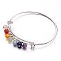 Brass Charm Bangles, Chakra Bangles, Adjustable, Silver Color Plated, with Mixed Gemstone Beads