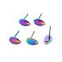 Rainbow Color 304 Stainless Steel Stud Earring Findings, with Hole, Teardrop