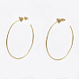 Brass Micro Pave Clear Cubic Zirconia Stud Dangle Earrings, Half Hoop Earrings, with Earring Backs, Nickel Free, Heart