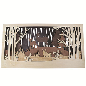 Christmas wood carving multi-layer landscape pendant creative home deer rabbit wooden crafts pendant