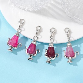 Декоративные подвески в виде чайника из натурального кракелюрного агата., Сплав с застежками когтя омара