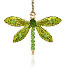 Golden Tone Alloy Enamel Pendants, with Rhinestone, Dragonfly, 49x64x4mm, Hole: 3mm