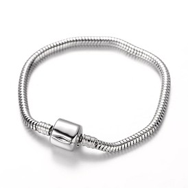 304 Stainless Steel European Style Round Snake Chains Bracelet Making, with European Clasps