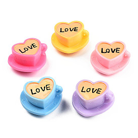 Resin DIY High Tea Theme Ornament, Tableware, Micro Landscape Dollhouse Decoration, Heart-Shaped Coffee Cup with Word Love