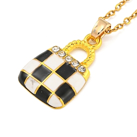 201 Stainless Steel Cable Chain Necklaces, Bag Alloy Enamel with Glass Pendant Necklaces