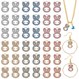 36Pcs 6Colors Alloy Pendants, with Rhinestone, Cadmium Free & Nickel Free & Lead Free, Rabbit Head