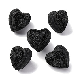 Киноварь бисера, резные лакированные, сердце