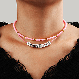 Bohemian Style Colorful Beaded Collarbone Necklace with Letter Pendant for Women