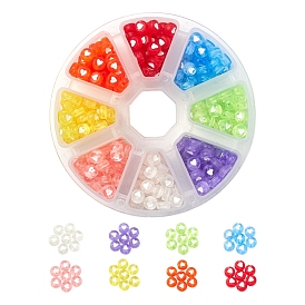400Pcs 8 Colors Transparent Acrylic Beads, Flat Round with White Heart