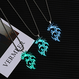 Stainless Steel Box Chain Necklaces, Luminous Dragon Flame Pandant Necklace