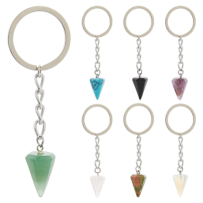 7Брелок из натуральных и синтетических драгоценных камней, конус, с железными кольцами