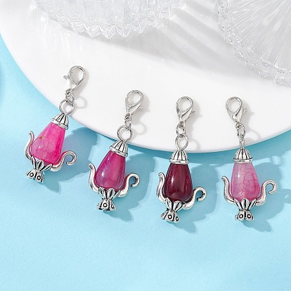 Декоративные подвески в виде чайника из натурального кракелюрного агата., Сплав с застежками когтя омара