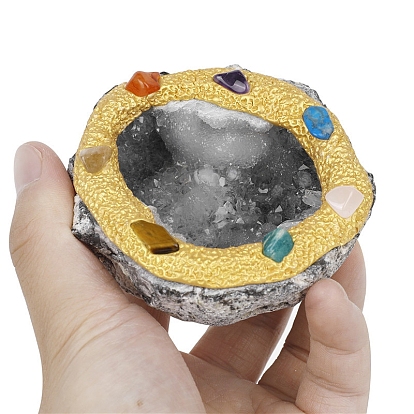 Natürliche und synthetische Geoden-Ausstellungsdekorationen aus gemischten Edelsteinen, Chakra-Motiv Figur Wohndekoration, Reiki-Energiestein zur Heilung