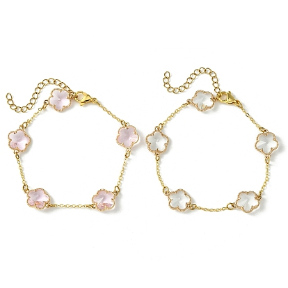 2 шт. 2 цвета стеклянные браслеты с цветочными звеньями, ювелирные изделия из латунной цепочки для женщин, золотые