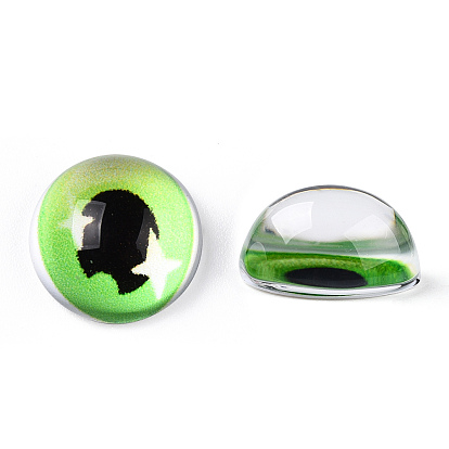 Flatback Glass Cabochons, Half Round/Dome with Doll Eye Pattern