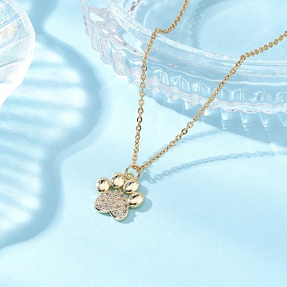 Подвеска с отпечатком собачьей лапы из латуни с микропрозрачным паве из кубических цирконий 304 Женские ожерелья из нержавеющей стали с цепочкой