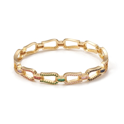 Rack Plating Brass Micro Pave Cubic Zirconia Link Bangles for Women, Long-Lasting Plated, Cadmium Free & Lead Free