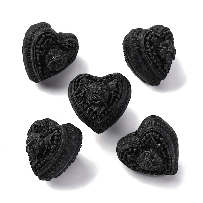 Киноварь бисера, резные лакированные, сердце