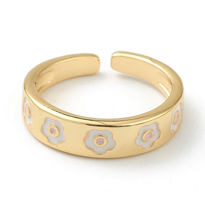 Brass Enamel Cuff Rings, Open Rings, Flower, Golden