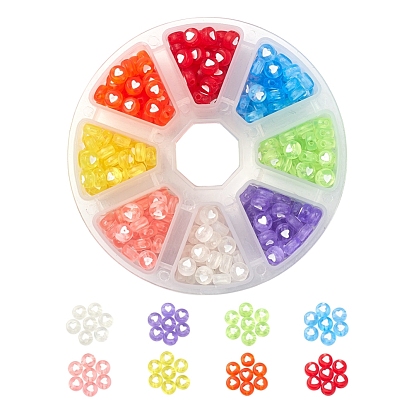 400Pcs 8 Colors Transparent Acrylic Beads, Flat Round with White Heart