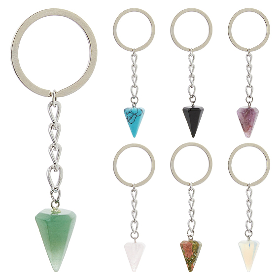 7Брелок из натуральных и синтетических драгоценных камней, конус, с железными кольцами