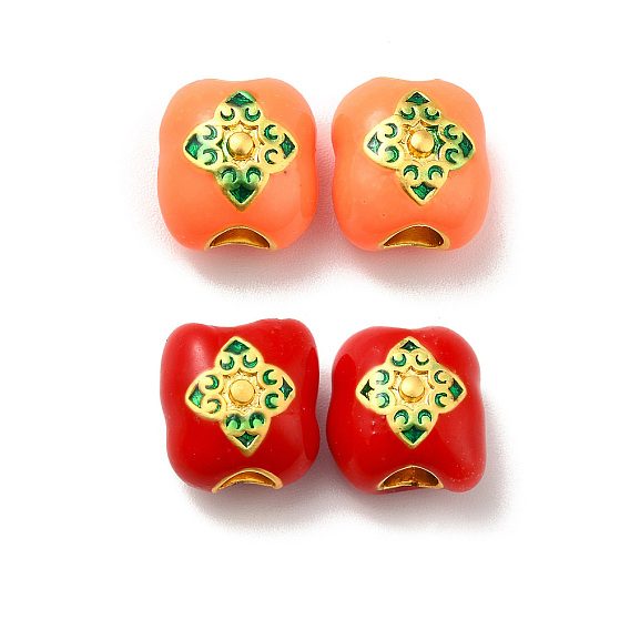 Rack Plating Alloy Enamel European Beads, Large Hole Beads, Cadmium Free & Lead Free, Matte Gold Color, Rectangle