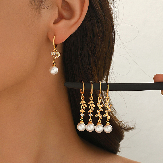 Латунь Leverback серьги, с имитацией жемчуга, реальный 18 k позолоченный