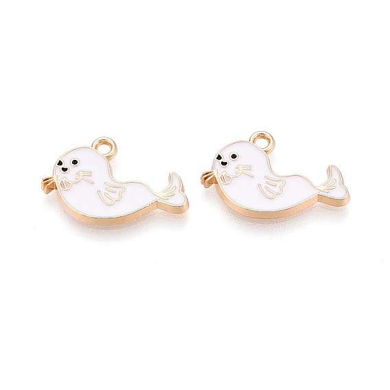 Alloy Enamel Pendants, Cadmium Free & Nickel Free & Lead Free, Light Gold, Fur Seal