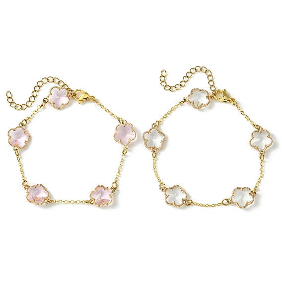 2 шт. 2 цвета стеклянные браслеты с цветочными звеньями, ювелирные изделия из латунной цепочки для женщин, золотые