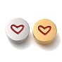 304 из нержавеющей стали бусы, с эмалью, плоско-круглые с сердцем