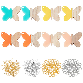 Olycraft DIY Dangle Butterfly Earring Making Kits, 1 Box 8Pcs Resin & Walnut Wood Pendants, 40Pcs Iron Earring Hooks, 80Pcs Jump Rings