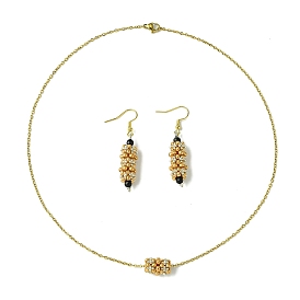 Ensembles de boucles d'oreilles dormeuses et de colliers à pendentif en forme de colonne de verre et de pierres précieuses, bijoux en acier inoxydable pour femmes